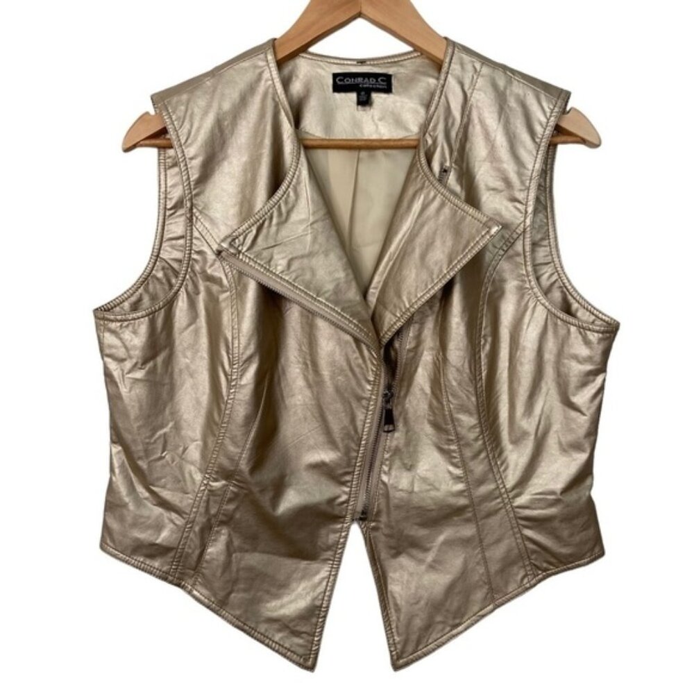 Conrad C faux leather goldvbest motorcycle perfecto sleeveless vegan size 8